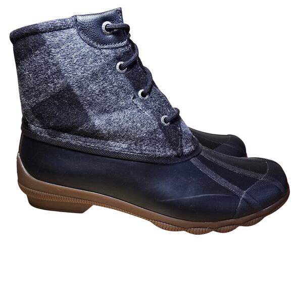 Sperry Saltwater Buffalo Check Duck Boot Msrp $110 Womens Size 8 Excellent - Picture 3 of 9